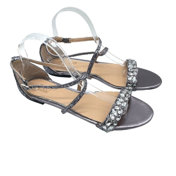 Badgley Mischka Jewel Osome Purple Silver Rhinestone Open-Toe Strappy Sandals 9 - Picture 1 of 7